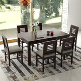 ONIJA Solid Sheesham Wood 6 Seater Dining Table Set with Cushioned Chairs for Dining Room | Living Room | Home & Office | Hotels Restaurant & Cafe (6 Seater, Honey Finish) - WALNUT FINISH